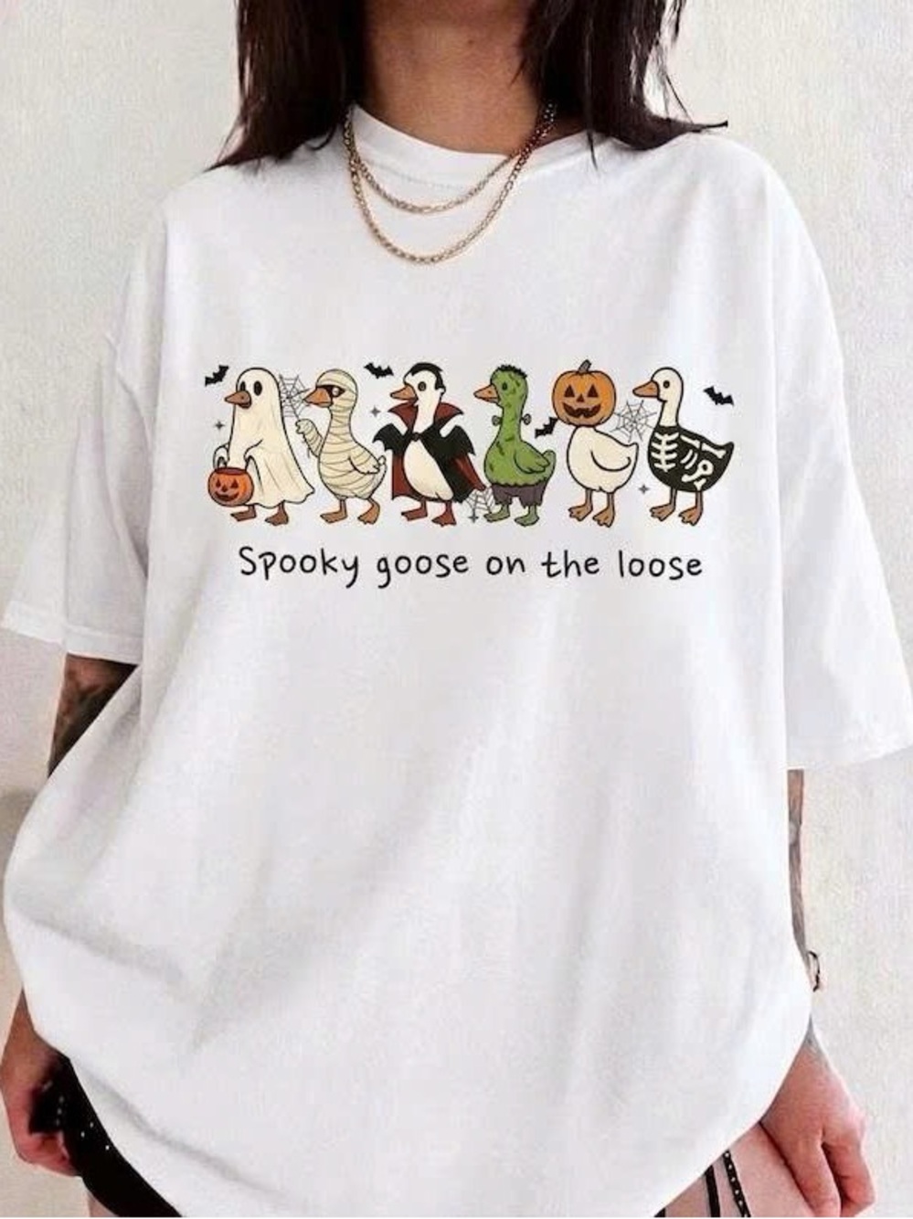 Girls' White Short-Sleeve Halloween Goose Graphic Tee